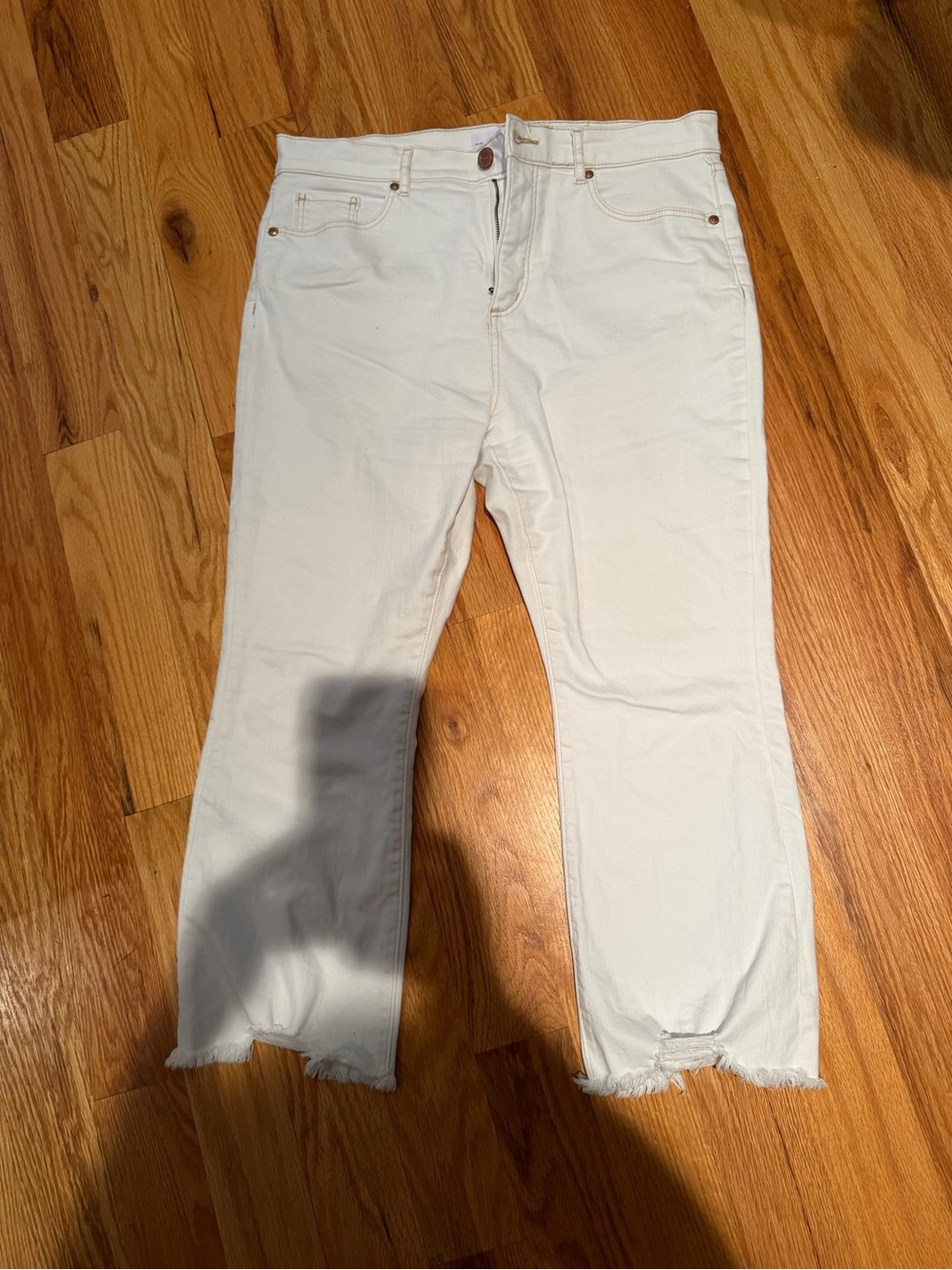 LOFT White Ankle Crop Raw-Hem Jeans ( little stretch) - size 12 petite